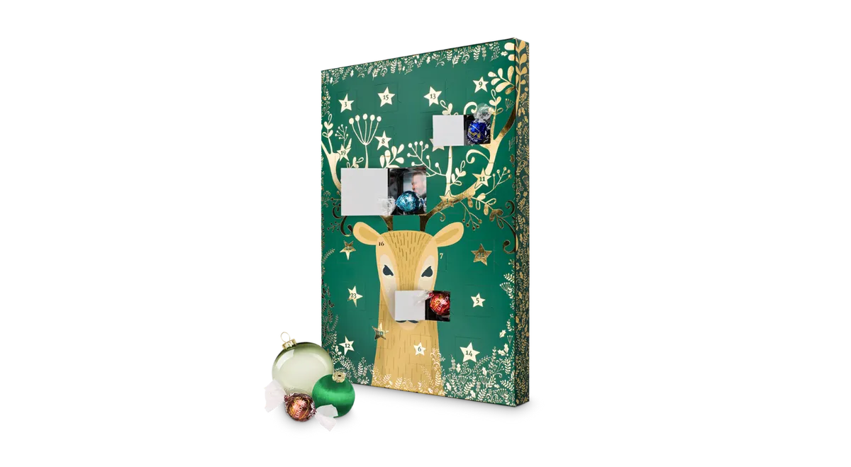 Foto-Adventskalender mit gold-grünem Hirsch-Design