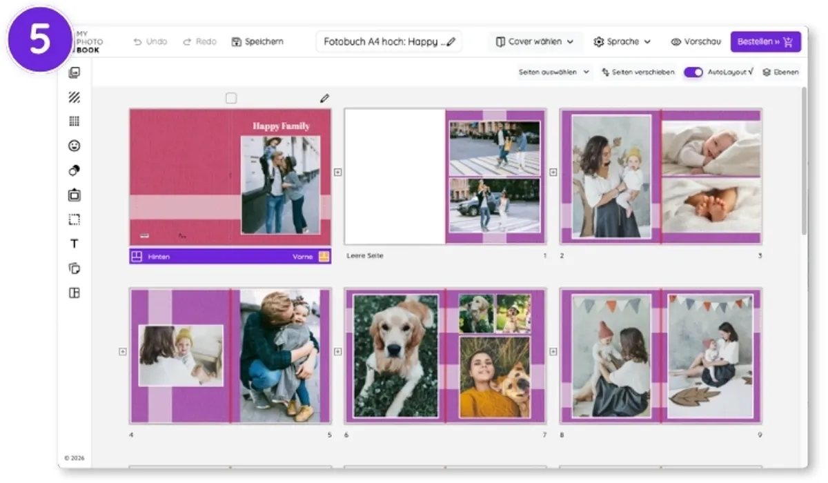 Fotobuch wird im Online Editor gecheckt, bevor die Bestellung erfolgt